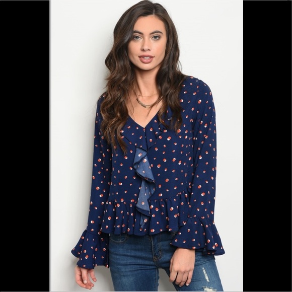 Navy Blue Ruffle Blouse 🦋 - Picture 2 of 4